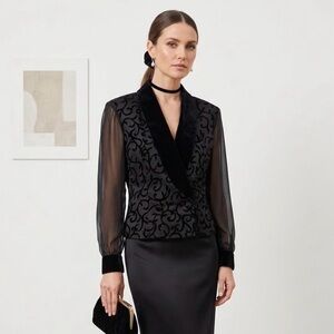 J.R. Nites Black Velvet-Trim Embroidered Jacket